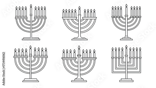 Happy Hanukkah Greeting Card Collection Featuring Hebrew Text and Colorful Illustrations of Menorahs in Festive Environment