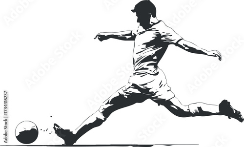 A dynamic silhouette of a soccer player executing a powerful kick during a game..