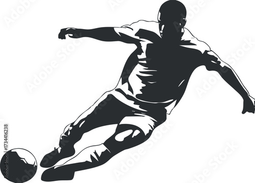 A dynamic silhouette of a soccer player executing a kick during a football match..