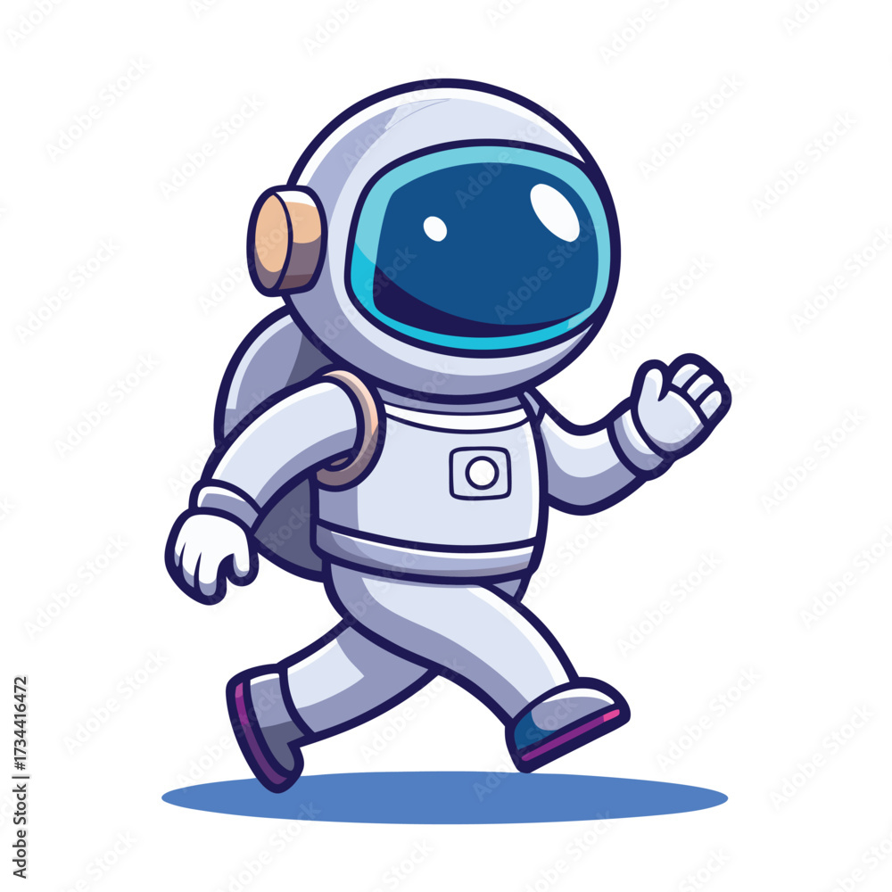 Fototapeta premium Cartoon astronaut walking, space exploration theme