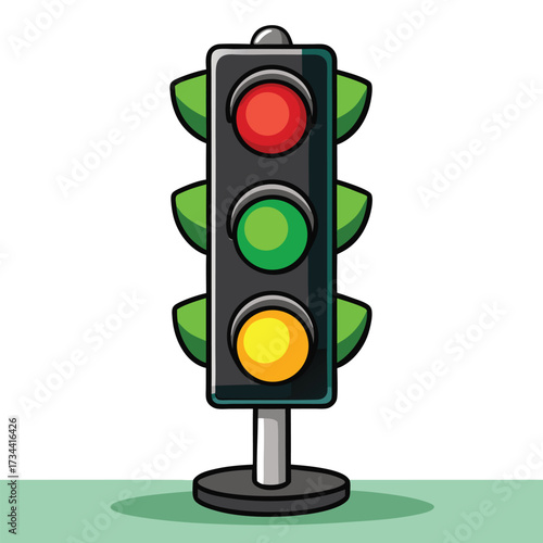 Cartoon traffic light, signaling safety