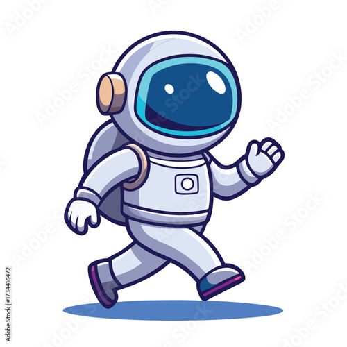 Cartoon astronaut walking, space exploration theme