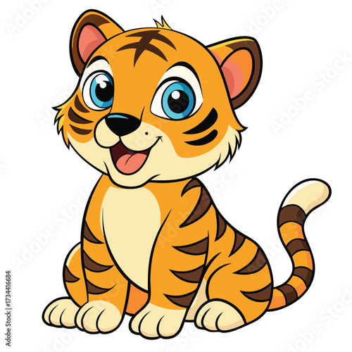 Cartoon tiger cub sitting with a cute smile
