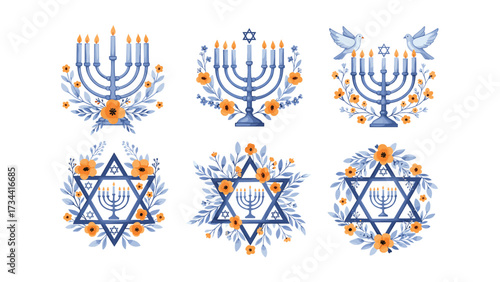 Colorful Illustration of Menorah and Star of David in a Festive Design
