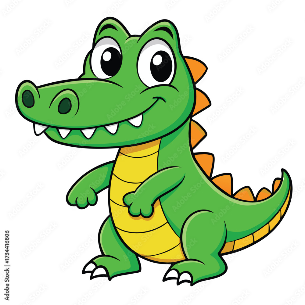Fototapeta premium Cartoon illustration of a cute green alligator