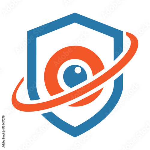 Blue shield with orange orbit and eye symbol circle