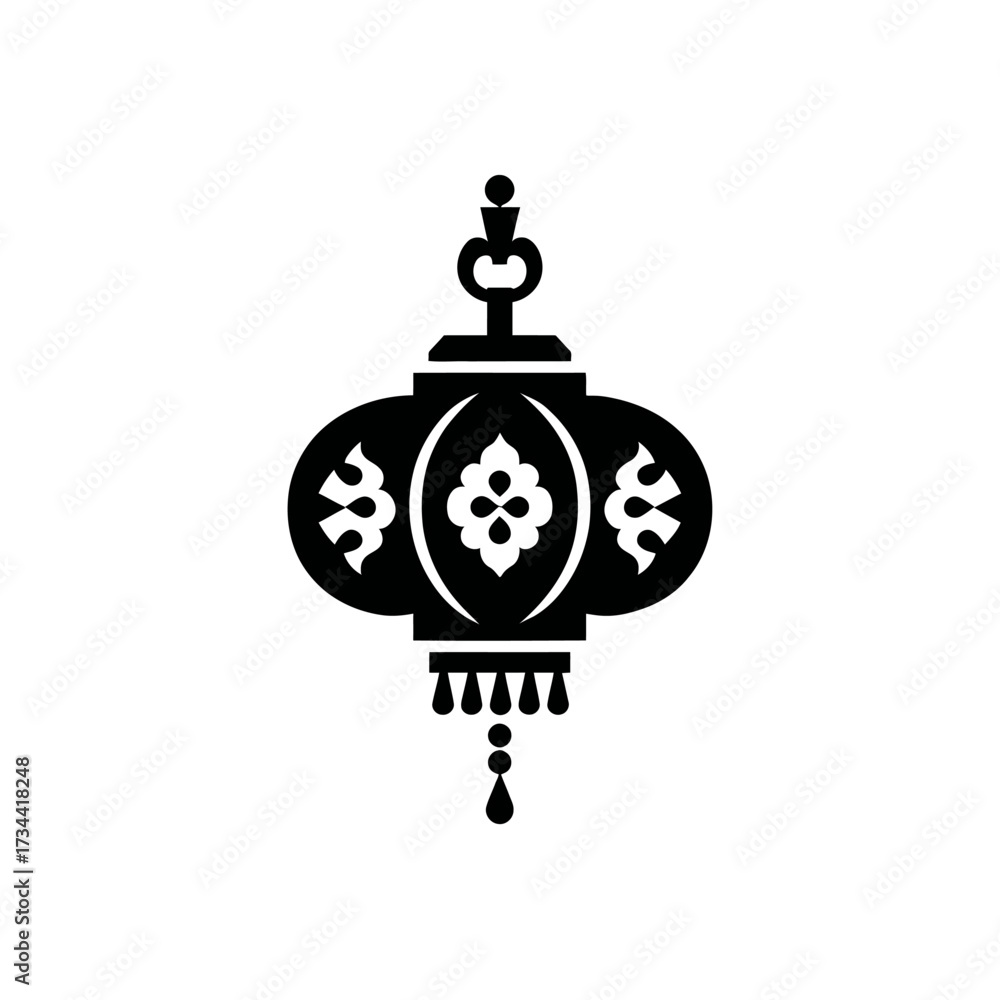 Fototapeta premium Black and white illustration of an ornate, spherical lantern, isolated on white