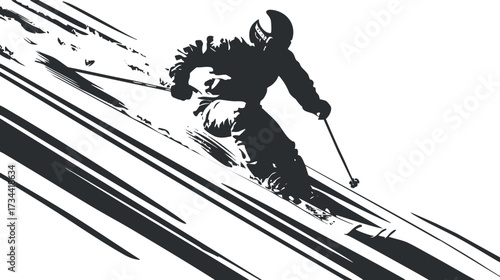 A dynamic illustration of a skier in action on snowy slopes during winter sports..
