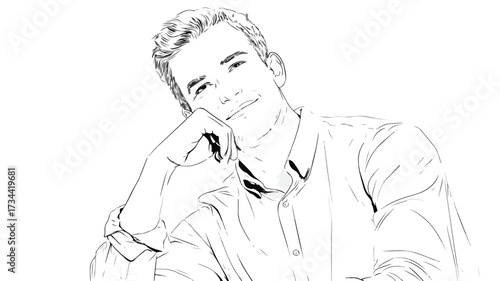 Smiling Young Man Sitting Side View Portrait Vector Illustration