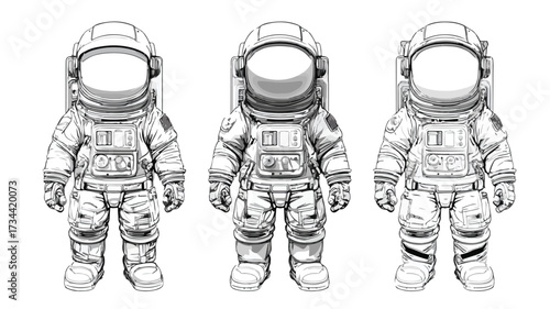Professional Space Themed Toy Spacesuits on White Background for Creative Projects