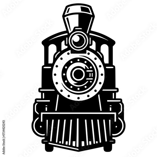 Vintage Steam Train Locomotive Front View Silhouette, train, steam, locomotive, railroad, transport