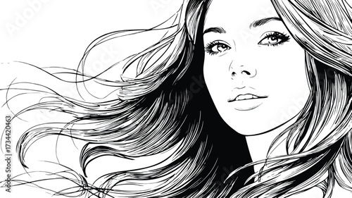Elegant Beauty: Beautiful Girl with Long Flowing Hair - Professional Portrait