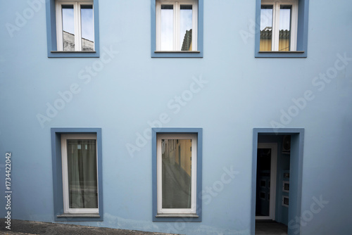 Facade of houses in Ponta Delgada on the island of Sao Miguel in the Azores