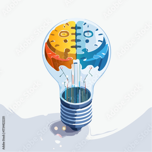 Innovative idea concept with glowing lightbulb symbolizing creativity and mental breakthrough, presented in an isometric vector illustration