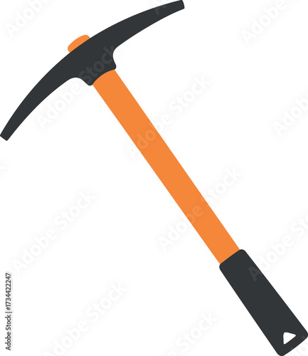 Orange handle ice axe climbing tool for mountain adventure vector