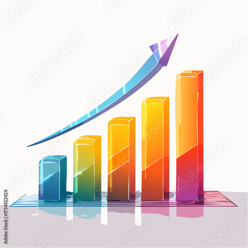 Abstract bar chart displaying financial growth with a futuristic neon arrow, symbolizing upward trends and progress