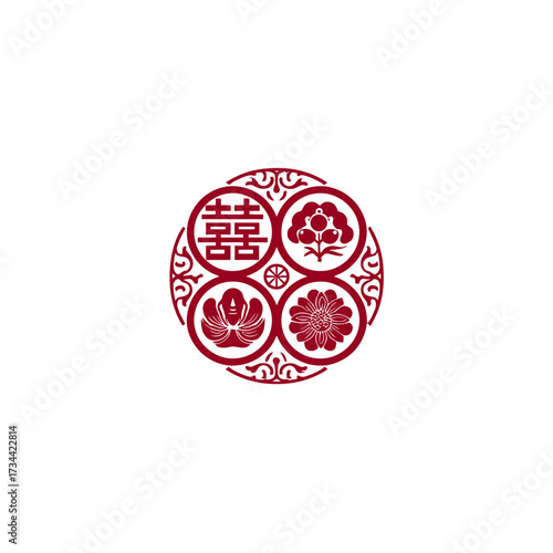 Red Ornamental Design Elements on White Background