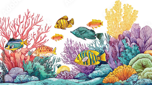 Vibrant Underwater Scene with Colorful Fish and Corals