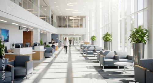Soft Focus Modern Waiting Area Interior with Natural Light and Chairs