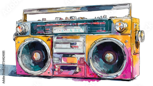 Vibrant Watercolor Boombox Illustration on Clean White Background