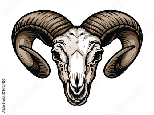 An ancient tribal vector illustration of a goat head mask tattoo design