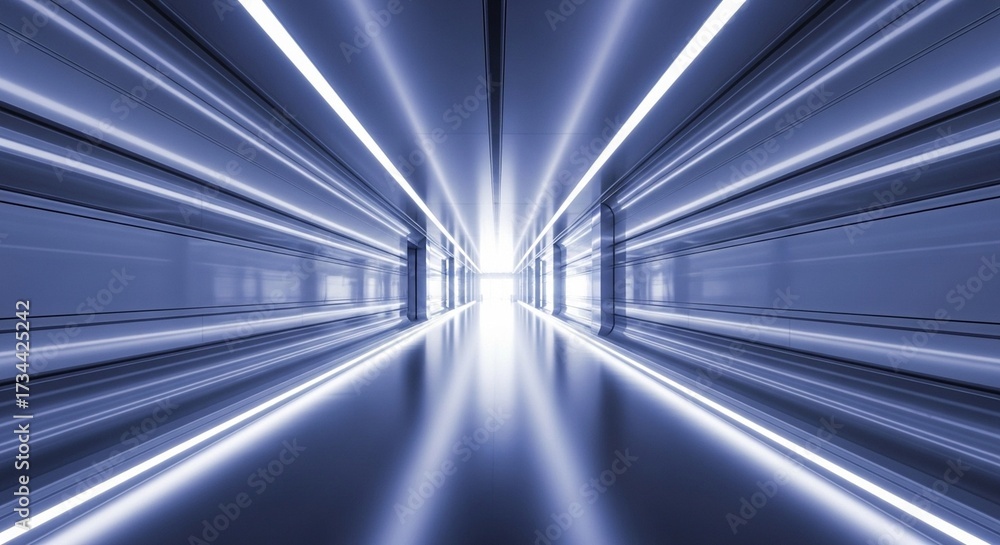 Fototapeta premium Futuristic Metallic Interior Corridor Tunnel with Glowing Light Architecture