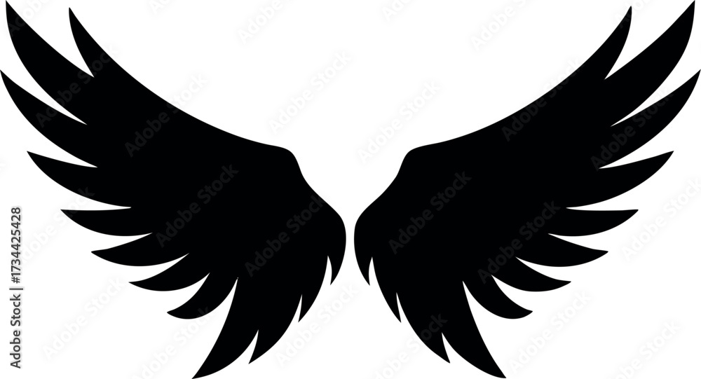 Obraz premium wings silhouette vector, angel wing black symbol