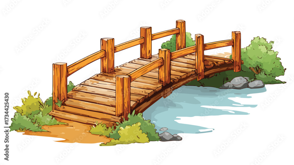 Obraz premium Cartoon Wooden Bridge Vector Illustration - Quirky and Fun Design Element for Projects