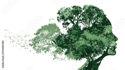 Woman Gazing at Tree Resembling Man's Head in Nature