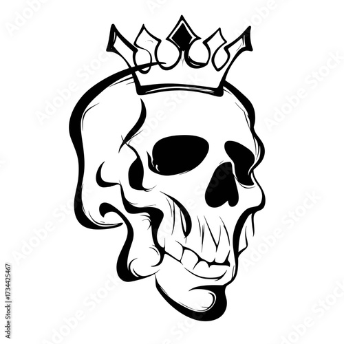 Edgy skull tattoo design in bold line art style, minimalist outline with tribal influences,