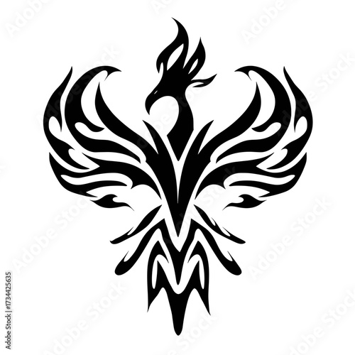 A tribal phoenix vinyl design featuring bold graphics in black and white,
