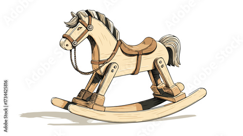 Vintage Wooden Rocking Horse for Children Retro Style Vector Illustration