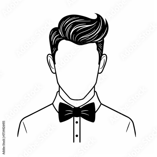 Groom Portrait Outline with Stylish Hair and Bow Tie