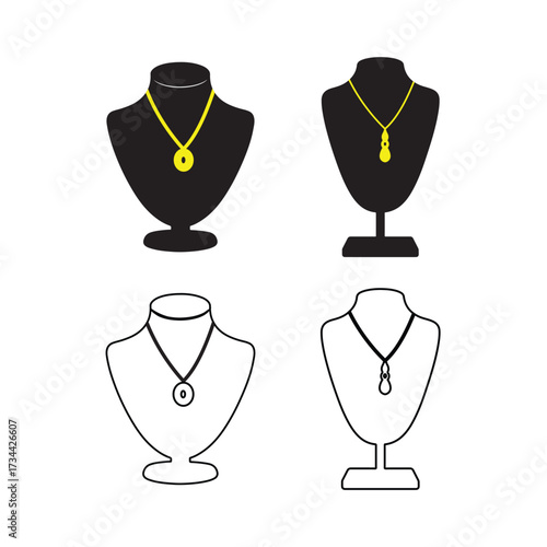 Jewelry Display Silhouette and Outline Vector Stand . Jewelry Presentation, mockup