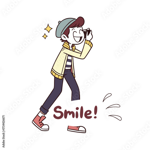 Trendy Boy Smile Pose, Stylish Boy Saying Smile, Cool Boy Happy Expression, Modern Boy Reaction Isolated