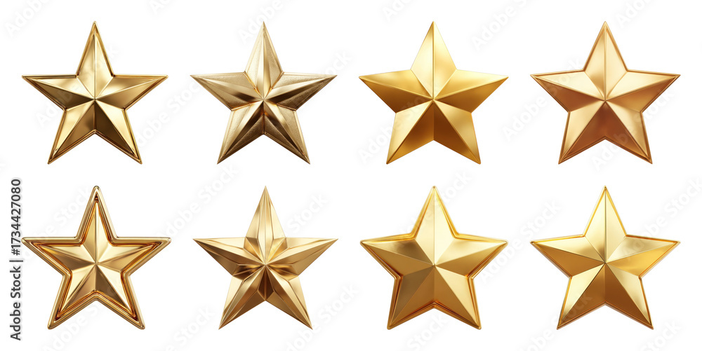 Obraz premium PNG Golden stars shiny decoration, element set on transparent background