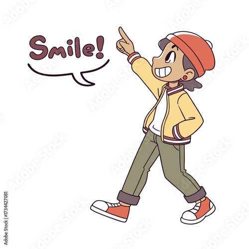 Trendy Boy Smile Pose, Stylish Boy Saying Smile, Cool Boy Happy Expression, Modern Boy Reaction Isolated