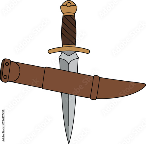 Medieval dagger with leather sheath ancient weapon illustration vector