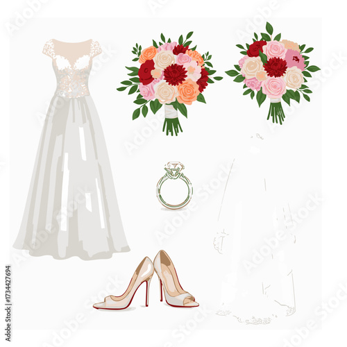 Realistic Wedding Day Bride Essentials Set AI Generated
