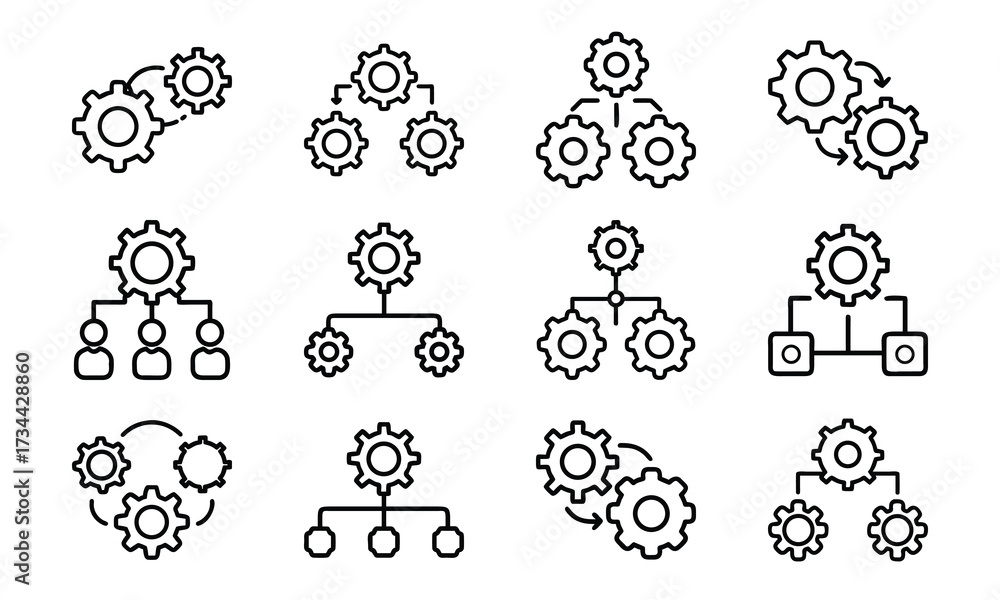 Fototapeta premium Business Strategy and Finance Line Icons – Growth, Customer Support, Achievement, Data Management, Planning, Charts, Goals, and Success Vector Set