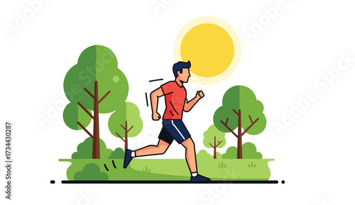 Vector Illustration of a Man Running in the Park for Fitness
