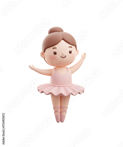 Charming 3D illustration of a young ballerina in a pink tutu and ballet shoes
