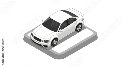 A Clean, Isometric View of a White Sedan in a Digital Illustration
