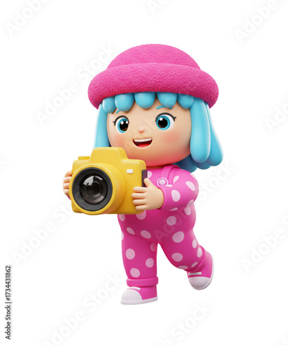 Cute Cartoon Character with Camera Capturing Memories and Joyful Moments