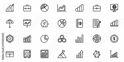 Dynamic collection of hand-drawn business icons symbolizing growth, finance, strategy, and success, perfect for modern professional presentations and digital marketing campaigns