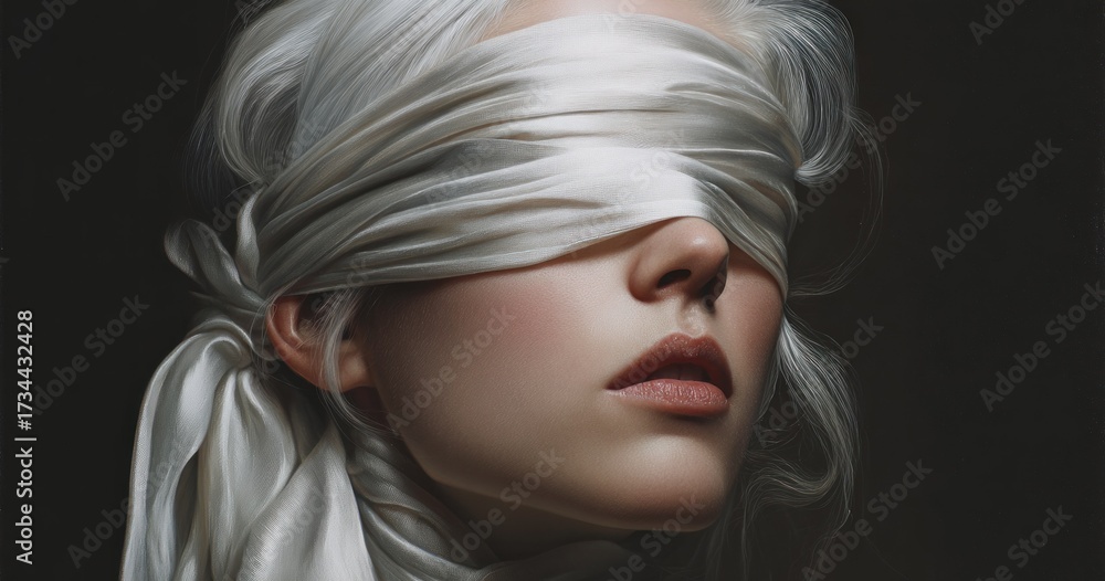 Naklejka premium Woman with blindfold portrait