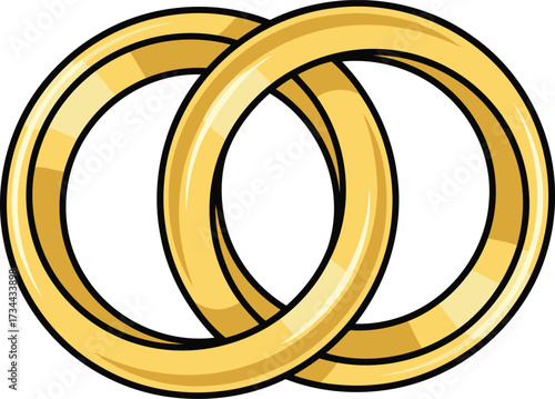 Two interlocking gold wedding rings symbolizing unity and marriage