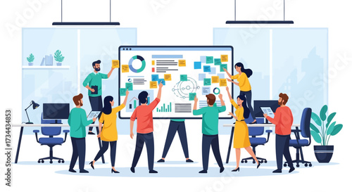 Project planning and brainstorming with team, collaboration and workflow