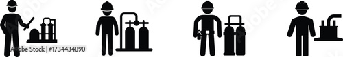 Silhouette of engineer near industrial water treatment plant and equipment set icons vector