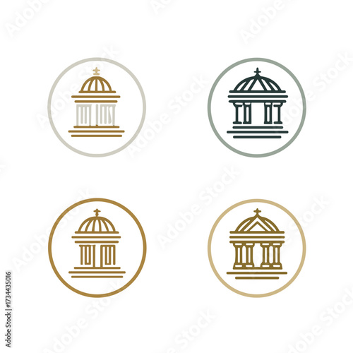 Set of four circular icons depicting pavilion roof designs  